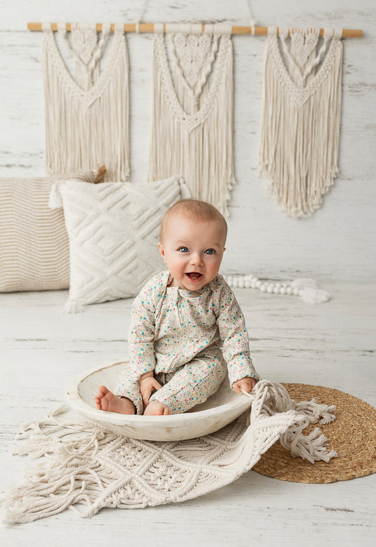 Barboteuse bébé coton bio motif petites fleurs – Kaki Lilas