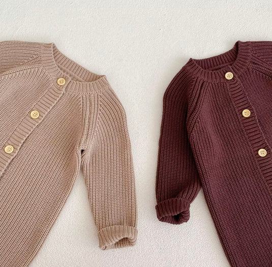 Combinaison bébé beige et marron en coton doux – taille 6-12 mois – Kali