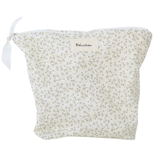 Sac à cosmétiques fait mains format moyen fleurs vertes