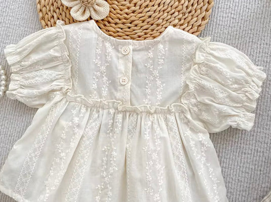 Ensemble bébé fille blouse brodée et bloomer en coton