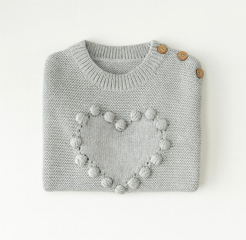 Chargez l&#39;image dans la visionneuse de la galerie, ✨ Pull bébé fille en coton doux avec cœur brodé – Kaki Lilas
