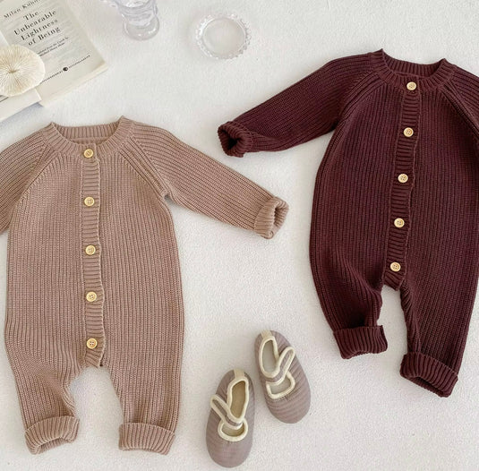 Combinaison bébé beige et marron en coton doux – taille 6-12 mois – Kali