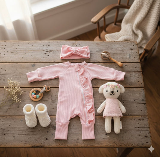 Barboteuse bébé fille rose bohème chic en coton doux– Kali