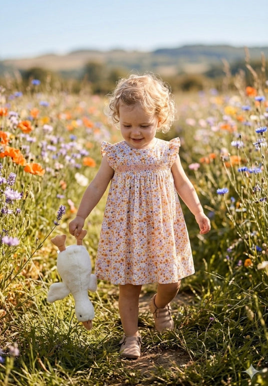 Robe à fleurs jaunes pour filles Léonie