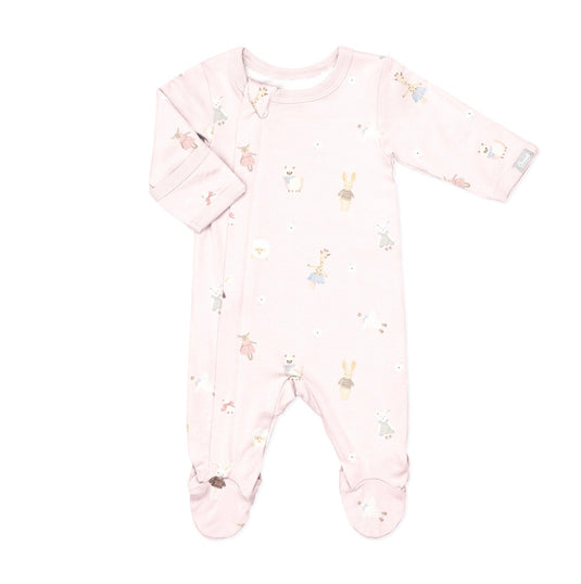 Footie modal a zipper plush on light pink Coccoli