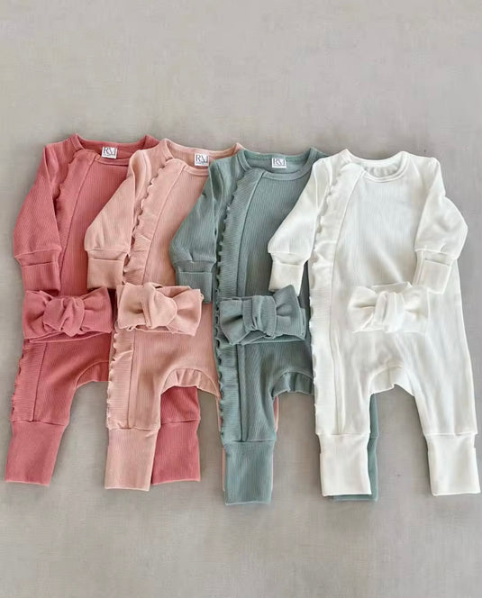 Combinaison bébé fille manches longues en coton doux avec bandeau – Kali