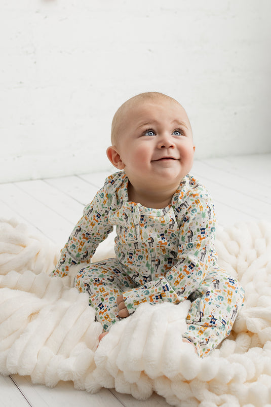 Barboteuse bébé coton bio motif animaux amusants – Kaki Lilas