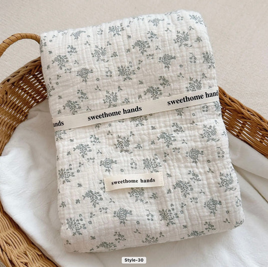 Couverture bébé florale vintage en coton 100 % – Kaki Lilas