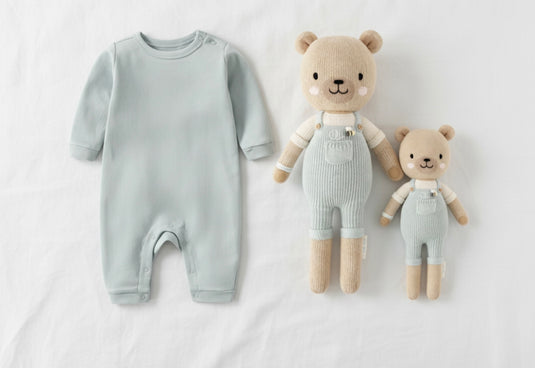 Barboteuse Bébé Manches Longues Bleu Poudré – 100% Coton | Modèle Kali - Boutique Kaki Lilas