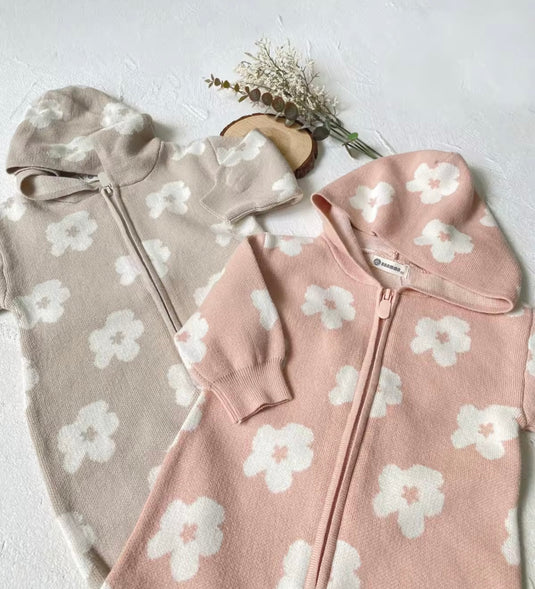Baby hooded jumpsuit with floral prints in autumn and winter – Kali