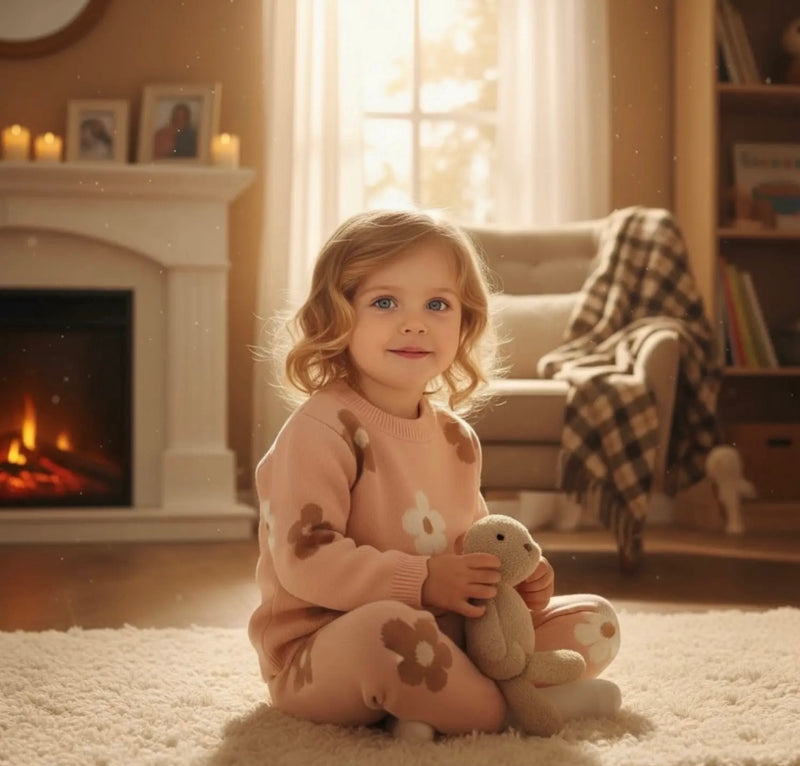 Chargez l&#39;image dans la visionneuse de la galerie, Ensemble fille doux pull + pantalon à fleurs – Kali
