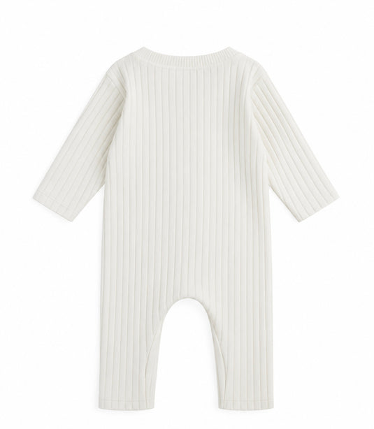 Baby girl's white knitted cotton long-sleeved romper