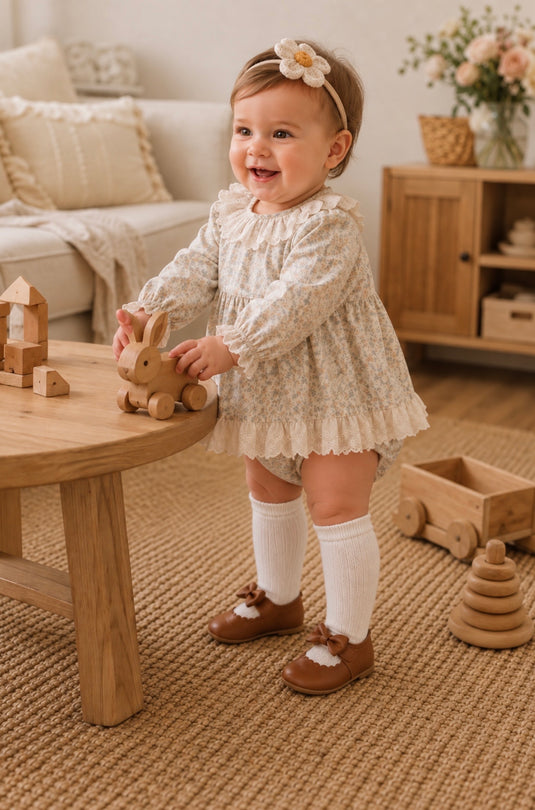 Baby Girls' Peter Pan Collar Eyelet Romper Dress – Fall/Winter