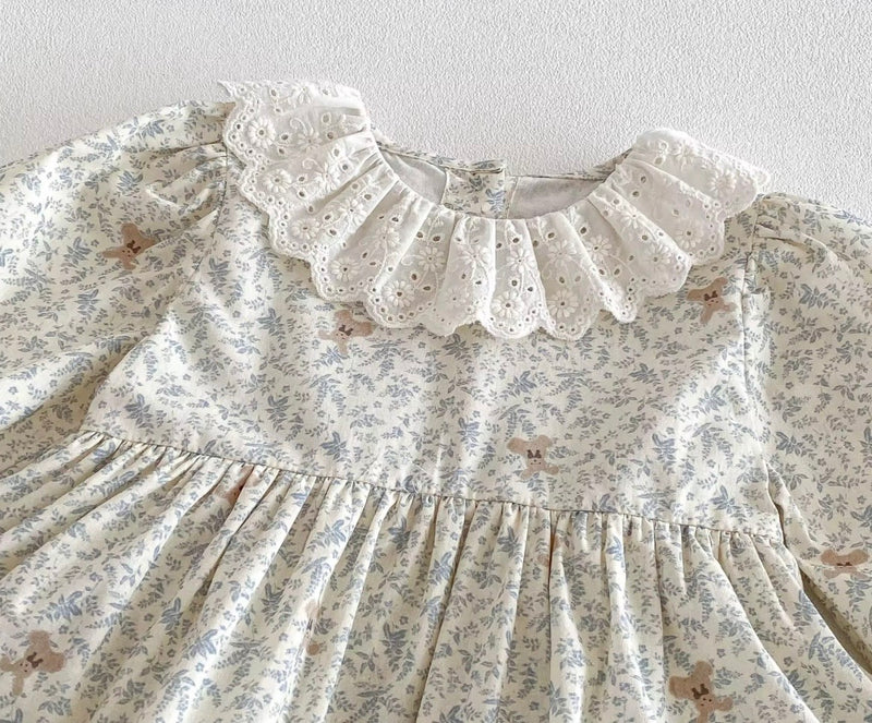 Load image into Gallery viewer, Baby Girls' Peter Pan Collar Eyelet Romper Dress – Fall/Winter
