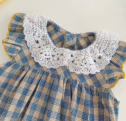 Barboteuse bébé fille à carreaux en coton doux