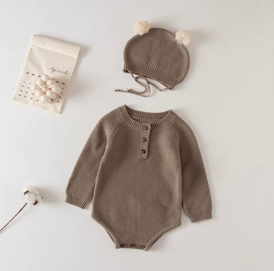 Combinaison bébé tricot coton doux + bonnet – Kali