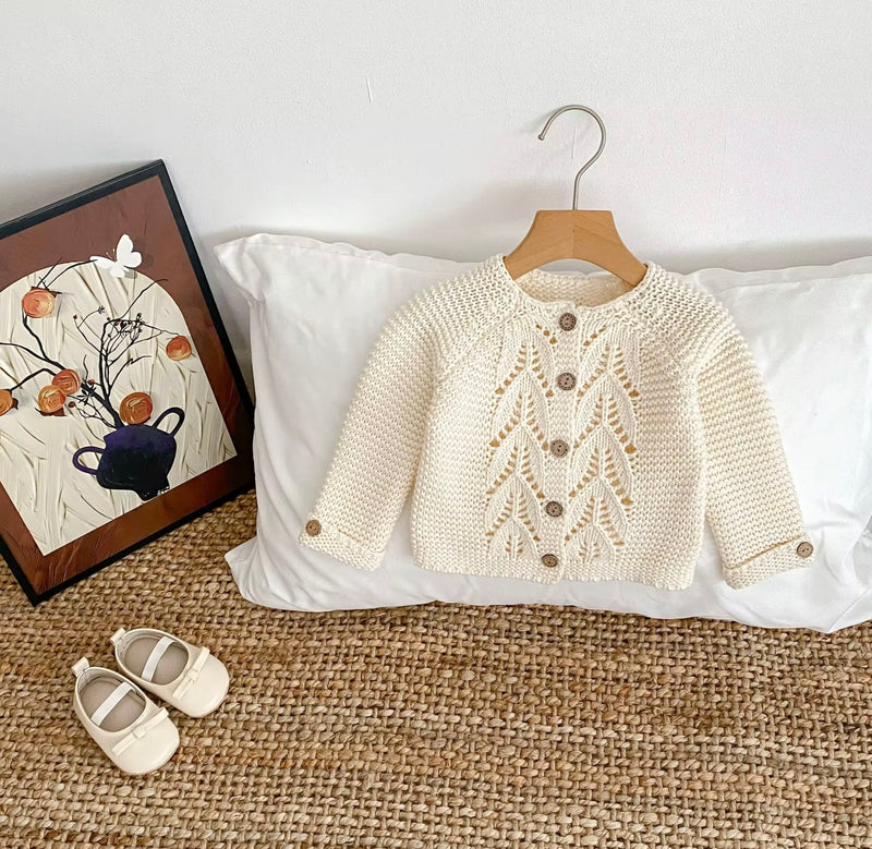 Load image into Gallery viewer, Cardigan bébé 100% coton – Ivoire Blush - Boutique Kaki Lilas
