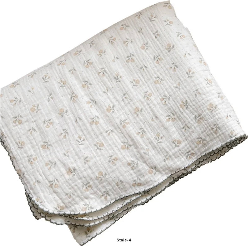 Chargez l&#39;image dans la visionneuse de la galerie, Couverture bébé florale vintage en coton 100 % – Kaki Lilas
