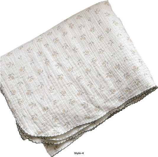 Couverture bébé florale vintage en coton 100 % – Kaki Lilas