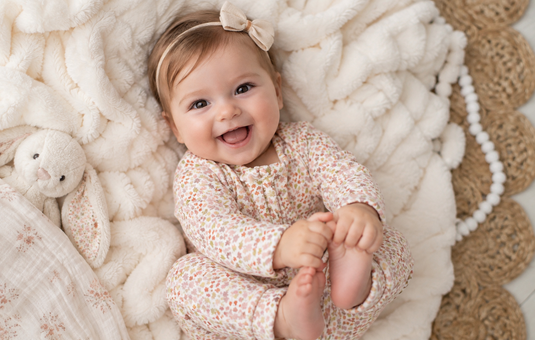Baby girl organic cotton romper with pink and lime floral print – Khaki Lilac