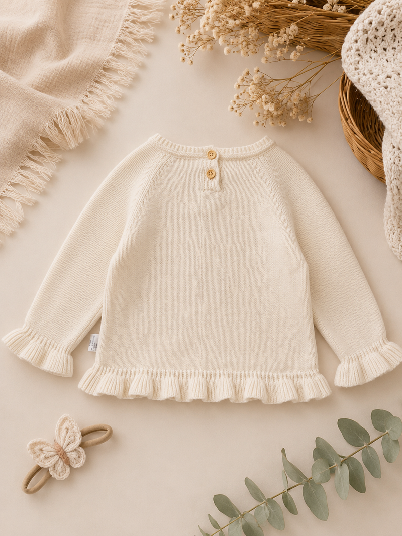 Load image into Gallery viewer, Girls' knitted ivory cable-knit sweater – Fall-Winter
