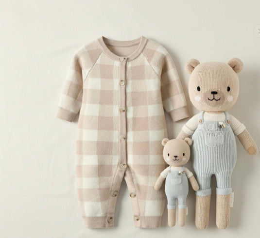 Barboteuse bébé unisexe damiers beige