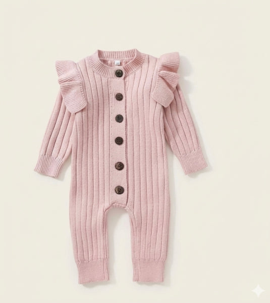 Combinaison en tricot doux pour bébé avec boutons – Kaki Lilas