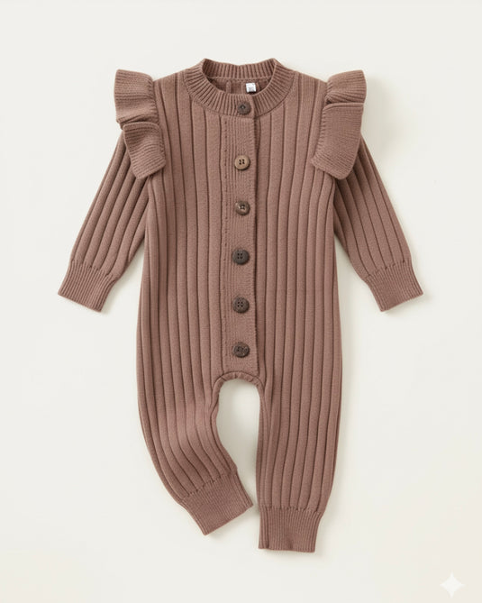 Combinaison en tricot doux pour bébé avec boutons – Kaki Lilas