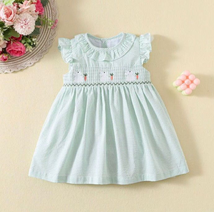 Robe bébé fille haut de gamme à carreaux verts pâles – Modèle Kali en coton doux