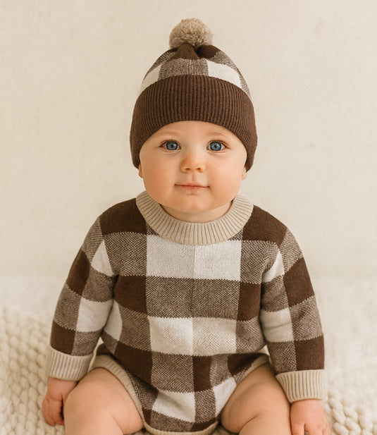Combinaison bébé garçon à carreaux à manches longues – Kali - Boutique Kaki Lilas
