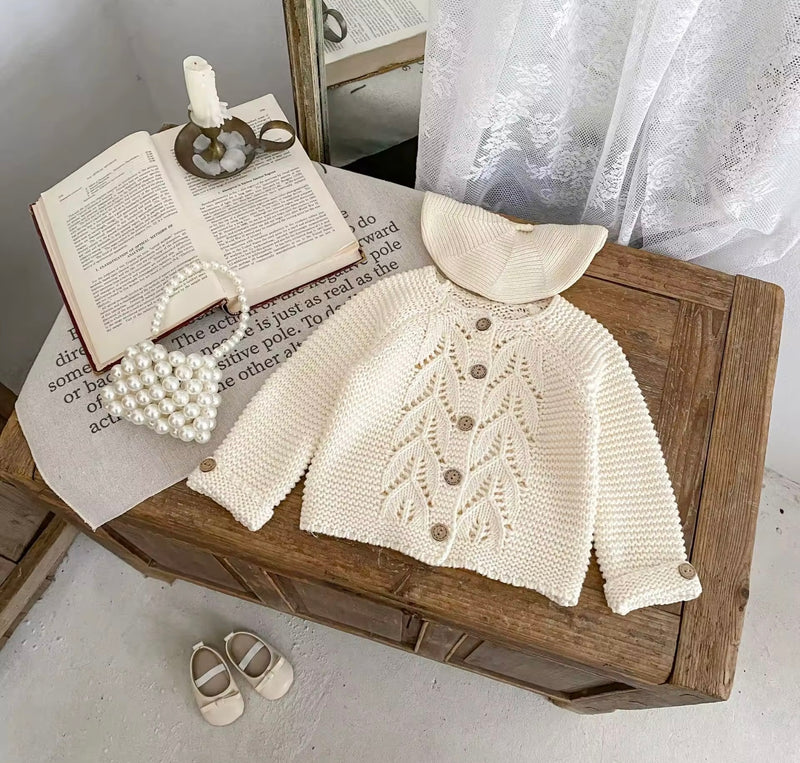 Load image into Gallery viewer, Cardigan bébé 100% coton – Ivoire Blush - Boutique Kaki Lilas
