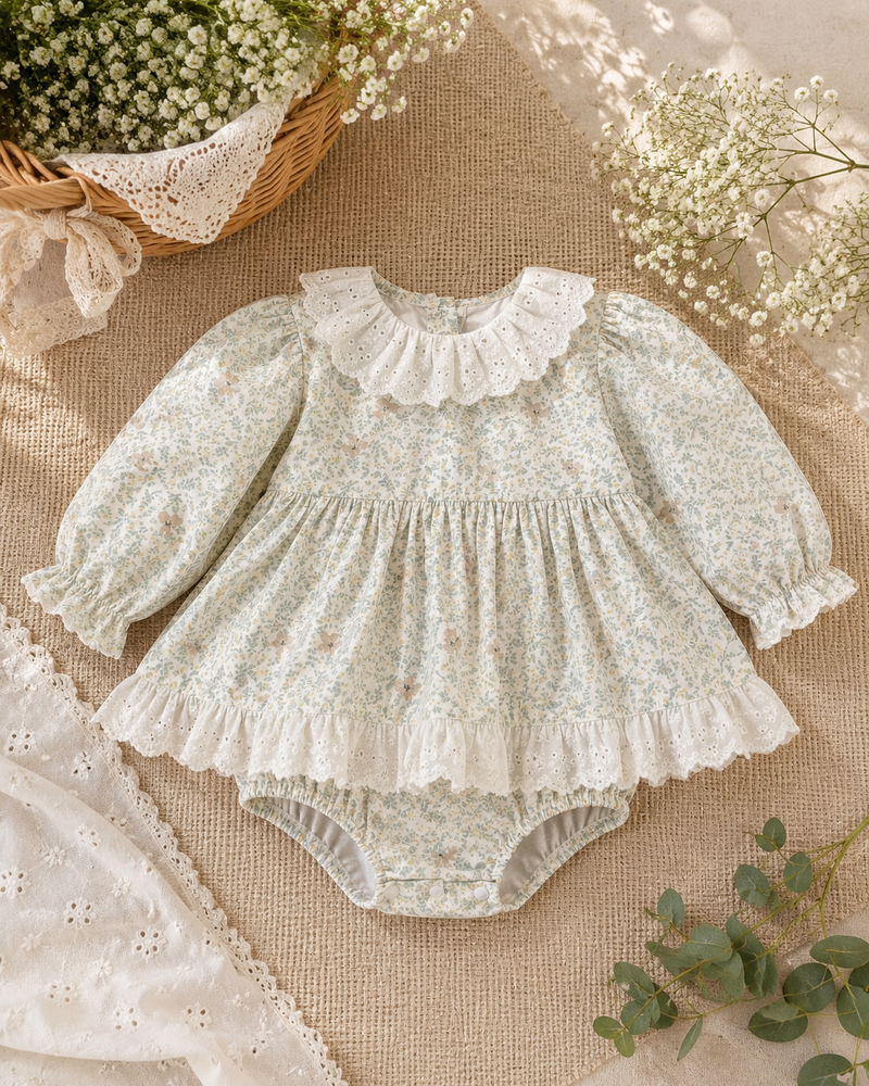 Load image into Gallery viewer, Baby Girls' Peter Pan Collar Eyelet Romper Dress – Fall/Winter
