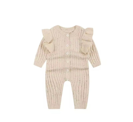 Baby girls' long-sleeved mottled cotton romper