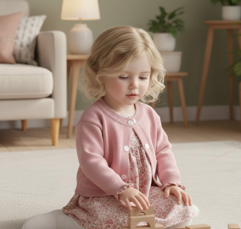 Chargez l'image dans la visionneuse de la galerie, Ensemble deux pièces robe florale bébé fille avec cardigan doux– Kaki lilas
