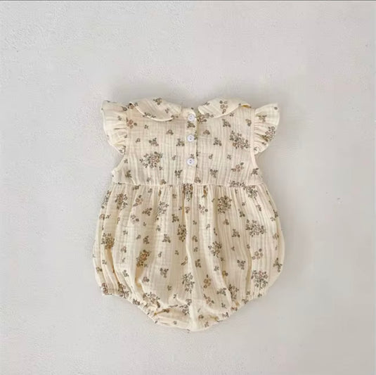 Barboteuse bébé fille coton nid d’abeille – motif fleuri – Kali
