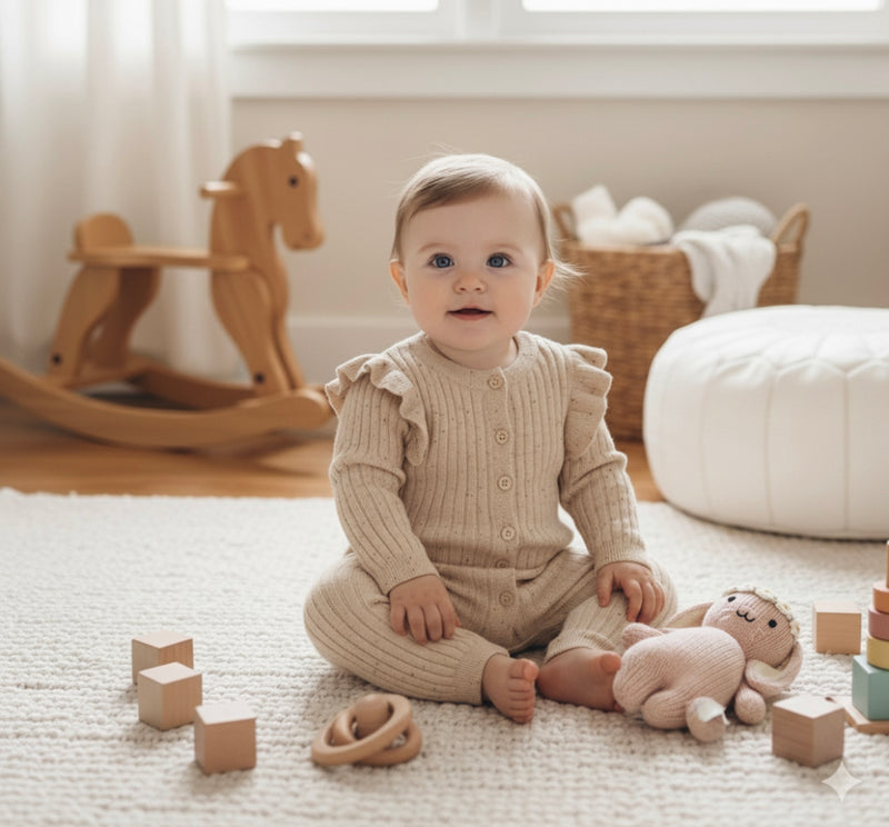 Chargez l&#39;image dans la visionneuse de la galerie, Barboteuse bébé en coton manches longues motif moucheté – Kali
