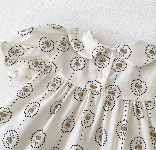 Barboteuse bébé fille été à motifs ronds fleuris