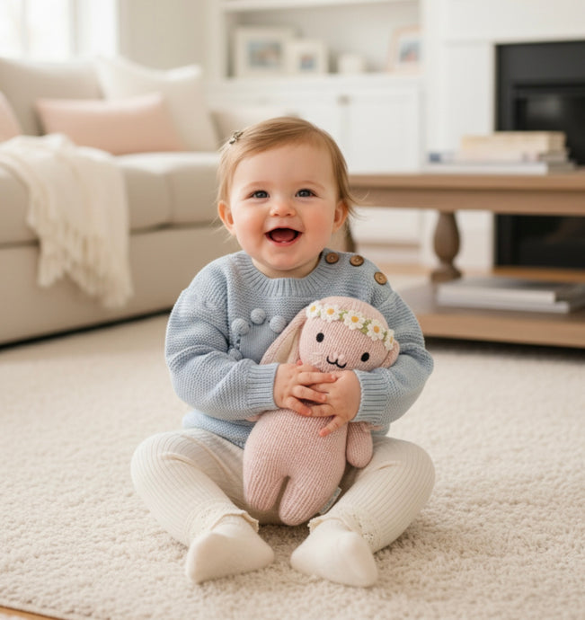 ✨ Pull bébé fille en coton doux avec cœur brodé – Kaki Lilas
