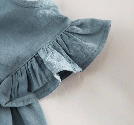 Robe bleue à manches à volants – Kali (Précommande)