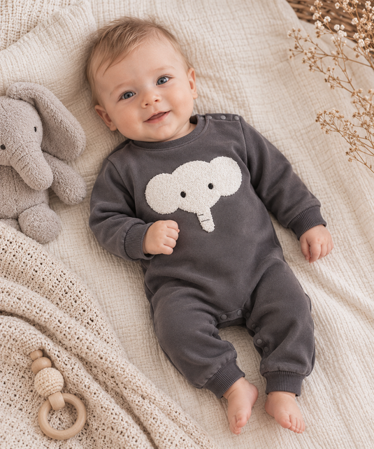 Baby boy elephant print soft cotton onesie – Kali