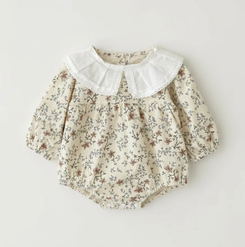 Load image into Gallery viewer, Pink floral baby romper in soft cotton – Kali

