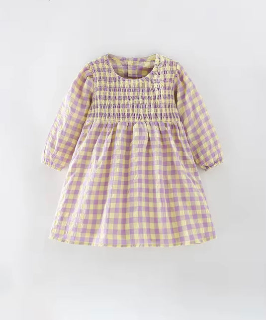 Robe pour filles en coton doux à carreaux lavande pour fille – Kali
