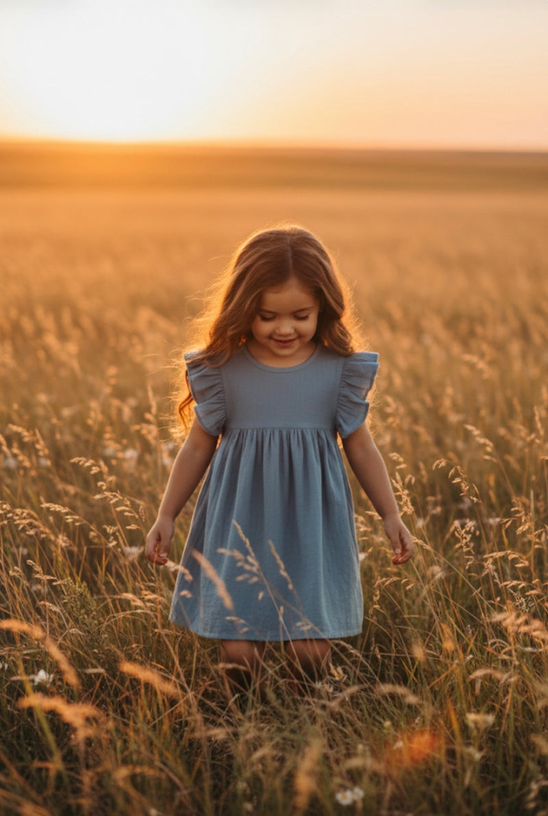 Chargez l'image dans la visionneuse de la galerie, Robe bleue à manches à volants – Kali (Précommande)
