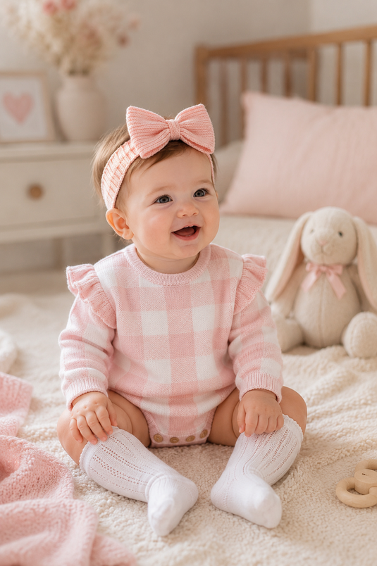 Barboteuse bébé fille en coton doux à manches longues