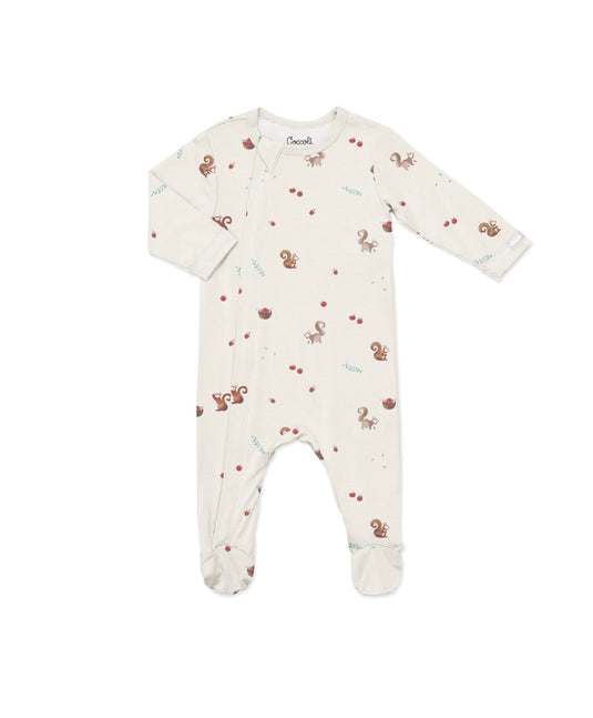 Footie modal zipper Écureuils sur fond Whisper