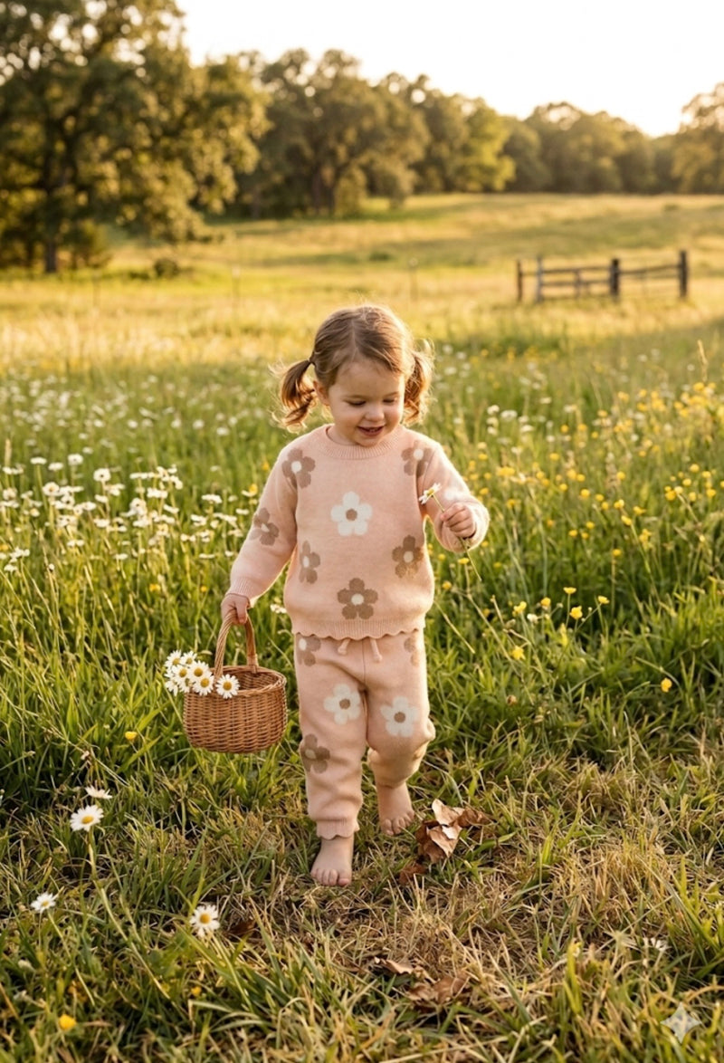 Chargez l'image dans la visionneuse de la galerie, Ensemble fille doux pull + pantalon à fleurs – Kali
