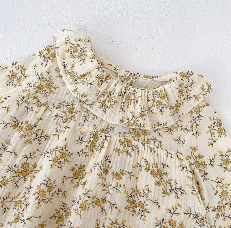 Chargez l&#39;image dans la visionneuse de la galerie, Barboteuse bébé fille à fleurs jaunes – 3 à 6 mois – Confort coton été - Boutique Kaki Lilas
