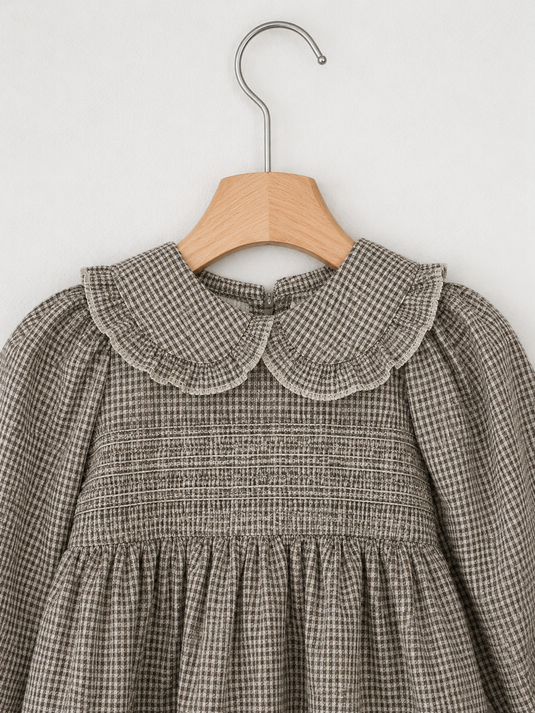 Charlotte baby girl dress with checked Peter Pan collar – Autumn-Winter