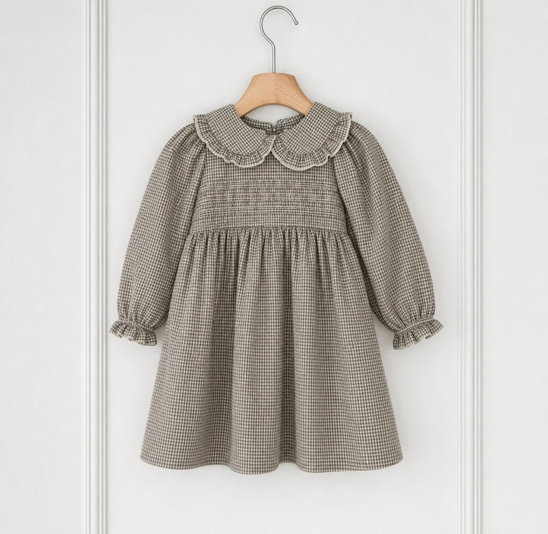Load image into Gallery viewer, Charlotte baby girl dress with checked Peter Pan collar – Autumn-Winter
