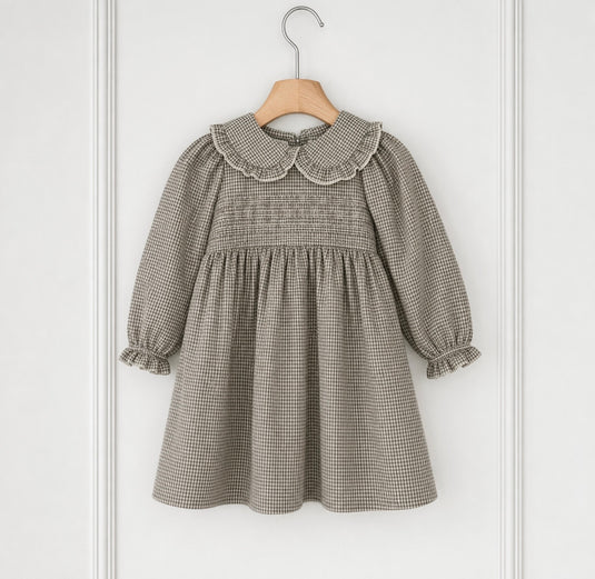 Charlotte baby girl dress with checked Peter Pan collar – Autumn-Winter